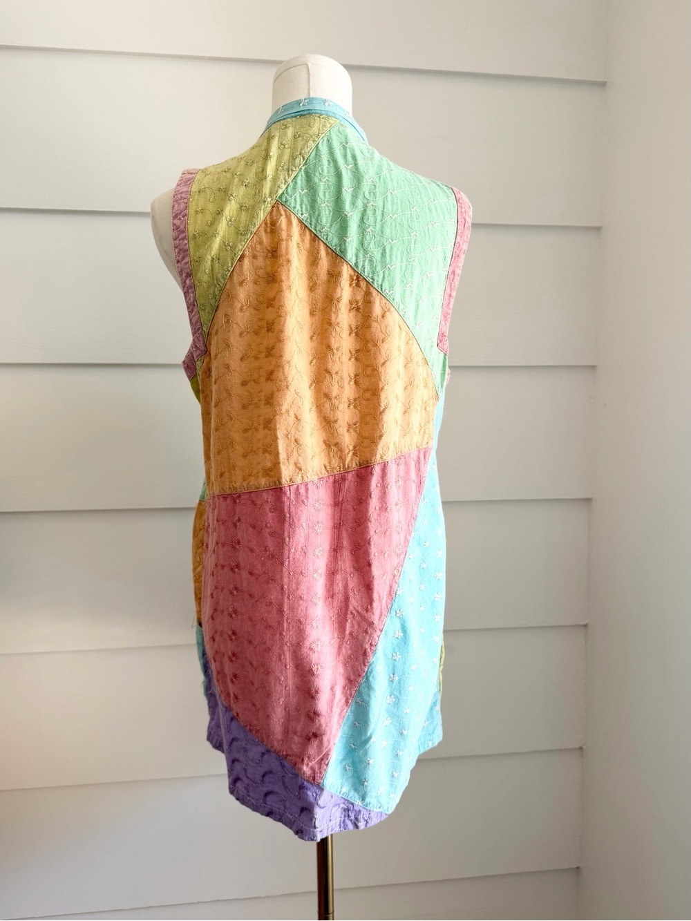 Colorblock Patchwork Long Vest Fairy Core Festival Bohemian - Picture 4 of 7